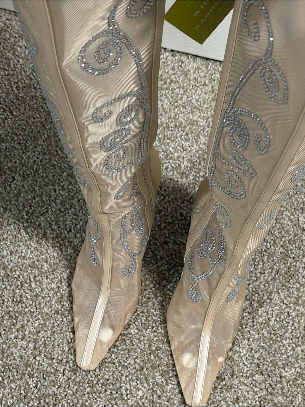 Fall Gianni Bini Sheer Embellished Knee-High Boots - Nude/Beige